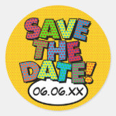 SAVE THE DATE ファンカラフルモダン ラウンドシール (正面)