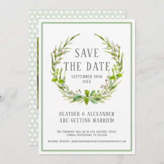 Save the Date フォトテンプレート 水彩リースアート 招待状