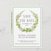 Save the Date フォトテンプレート 水彩リース アート 招待状 (正面/裏面)