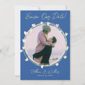 Save The Date フォト ウェディング ブルー ゴールド ハート セーブザデート (正面)