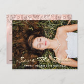 Save The Date フォト ピンク 16th 15th ブライダルシャワー ポストカード (正面/裏面)