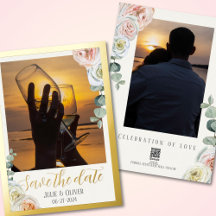 Save the Date フォト 水彩のバラ 高級感
