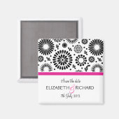 Save the Date フォーク ブラック ホワイト フラワー ボーホー ウェディング マグネット (正面/裏面)