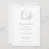 Save The Date フォーマル クレスト セージグリーン カード (正面)