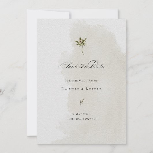 Save the Date フラワーの水彩紙テクスチャ セーブザデート (正面)