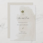 Save the Date フラワーの水彩紙テクスチャ セーブザデート (正面/裏面)