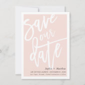 SAVE THE DATE ブラシレタースクリプト ブッシュピンク 招待状 (正面)