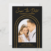 Save The Date ブラックゴールド スタイリッシュ アートデコ ウェディング (正面)