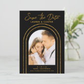 Save The Date ブラックゴールド スタイリッシュ アートデコ ウェディング (スタンド正面)