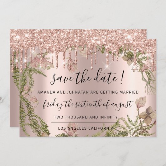 Save The Date ブラックローズ フローラル ウッドランド ドリップス セーブザデート (正面/裏面)