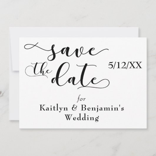 「Save the Date」ブラック・タイポグラフィー、裏面に「love」入り セーブザデート (正面)