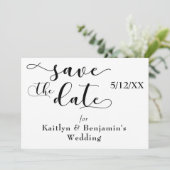 「Save the Date」ブラック・タイポグラフィー、裏面に「love」入り セーブザデート (スタンド正面)