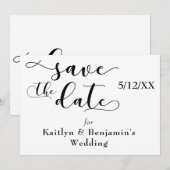 「Save the Date」ブラック・タイポグラフィー、裏面に「love」入り セーブザデート (正面/裏面)
