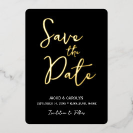 Save the Date ブラック ホワイト ゴールド ウェディング 箔招待状