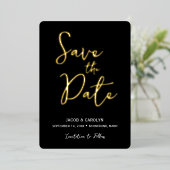 Save the Date ブラック ホワイト ゴールド ウェディング 箔招待状 (立ち正面)