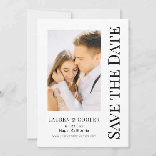 Save The Date ブラック ホワイト スタイリッシュ モダン ウェディング セーブザデート (正面)