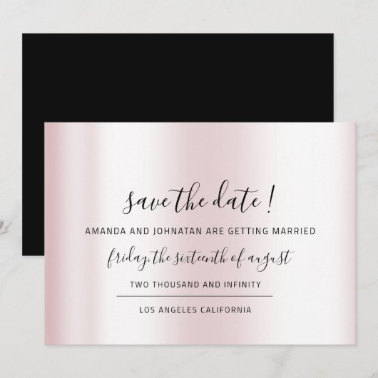 Save The Date ブラック ミニマル ピンク パステル セーブザデート (正面/裏面)