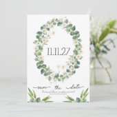 Save the Date ボタニカル ユーカリ + デイジー テーマ セーブザデート (スタンド正面)