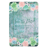 Save the Date！ボヘミアンスタイルの多肉植物とジオメトリックフレーム マグネット (縦)