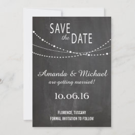 Save the date ポストカード - ストリングライト 黒板