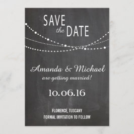 Save the date ポストカード - ストリングライト 黒板