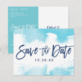 SAVE THE DATE ポストカード モダンな水彩ブルー (正面/裏面)