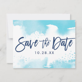 SAVE THE DATE ポストカード モダンな水彩ブルー