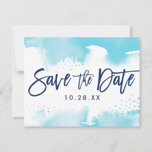 SAVE THE DATE ポストカード モダンな水彩ブルー