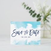 SAVE THE DATE ポストカード 現代的な水彩 アクアブルー (スタンド正面)