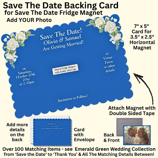 Save The Date マグネット 裏台紙 青 白 サンキューカード