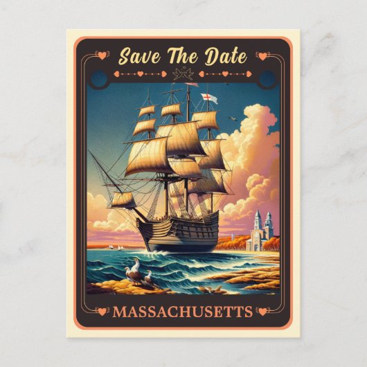 Save the Date | マサチューセッツ州 ウェディング 招待 はがき (正面)
