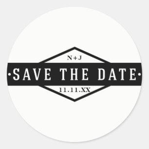 SAVE THE DATE モダンなブラック&ホワイトのカントリー風オーダーメイド ラウンドシール