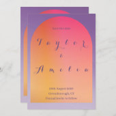 Save the Date モダン Bohoアーチパープルオレンジ セーブザデート (正面/裏面)