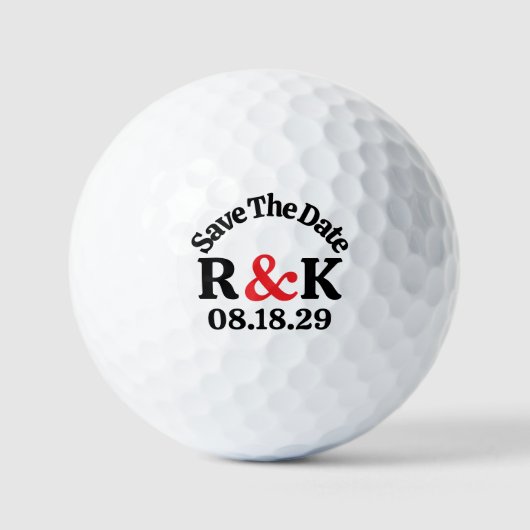 SAVE THE DATE モノグラムイニシャルと赤のアンパサンド ゴルフボール (正面)
