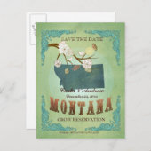 Save The Date – モンタナの地図と素敵な鳥 案内ポストカード (正面/裏面)