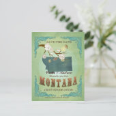 Save The Date – モンタナの地図と素敵な鳥 案内ポストカード (スタンド正面)