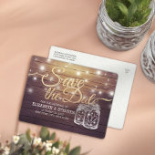 Save The Date ラスティックウッド メイソンジャー ストリングライト 案内ポストカード