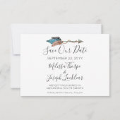 Save The Date ラスティックターコイズフェザーアロー写真 招待状 (裏面)