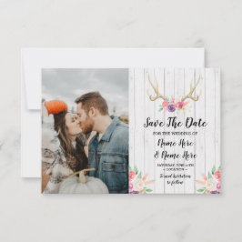 Save The Date ラスティック アントラーズ 鹿 花の写真 セーブザデート