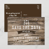 "SAVE THE DATE" ラスティック ウッドと矢印 ポストカード (正面/裏面)