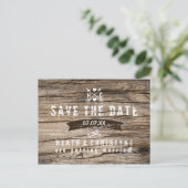 "SAVE THE DATE" ラスティック ウッドと矢印 ポストカード (スタンド正面)