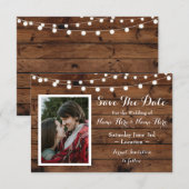 Save The Date ラスティック ウッド ラスティック フォト 招待状 (正面/裏面)