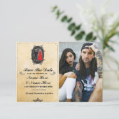 Save The Date ラスティック スカル フォト カード ゴシック (スタンド正面)