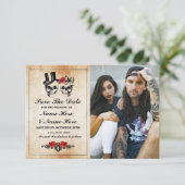 Save The Date ラスティック スカル フォト カード ゴシック (スタンド正面)