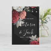 Save the Date ワインレッド フラワーストリングライト 招待状 (スタンド正面)