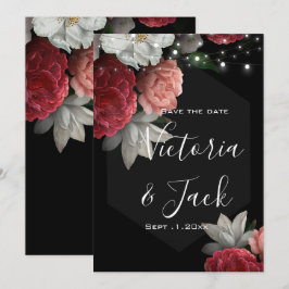 Save the Date ワインレッド フラワーストリングライト 招待状
