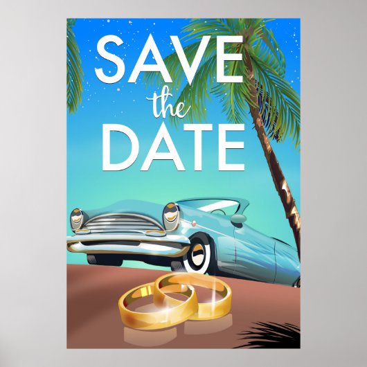 Save the Date ヴィンテージカーと結婚指輪 ポスター (正面)