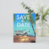 Save the Date ヴィンテージカーと結婚指輪 ポストカード (スタンド正面)