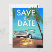 Save the Date ヴィンテージカーと結婚指輪 ポストカード (正面/裏面)