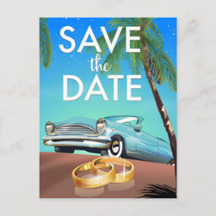 Save the Date ヴィンテージカーと結婚指輪 ポストカード